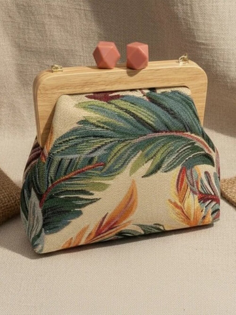 Tropical Wood Frame Clutch Handbag